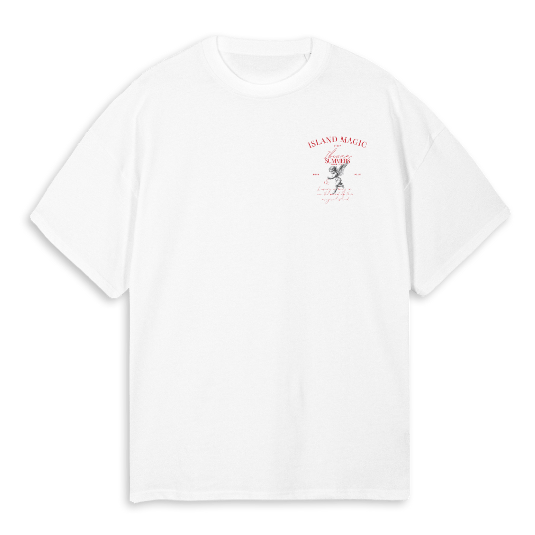ISLAND MAGIC CHERRY CHERUB - WHITE T - SHIRT | OVERSIZED -  UNISEX